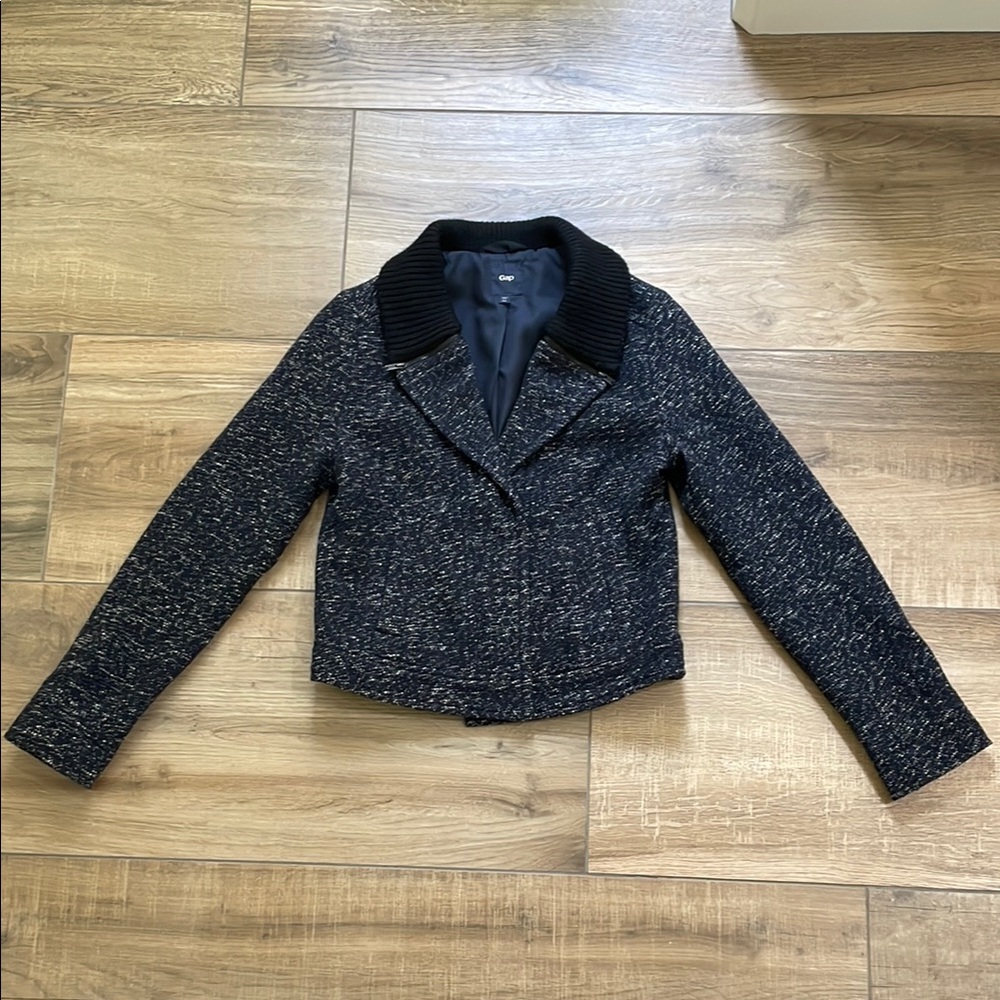Gap Jacket Women's XS Black Wool Blend Tweed Casual Blazer Coat